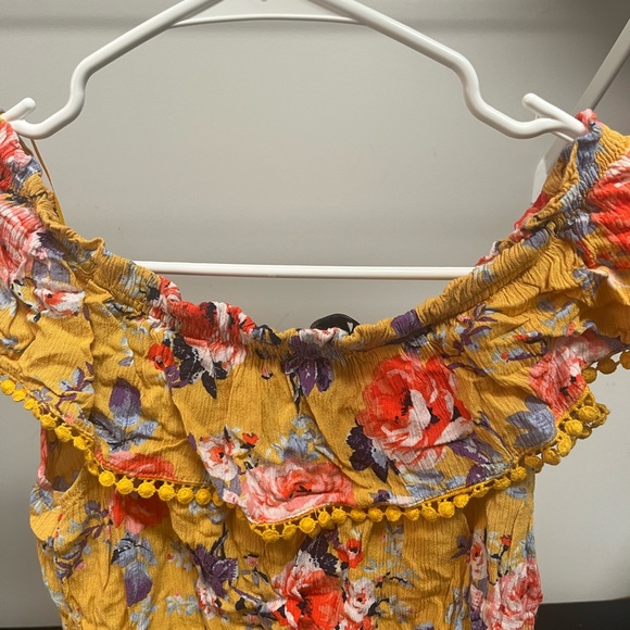 Ambiance Yellow Ruched Ruffled Cropped Blouse - Picture 2 of 3